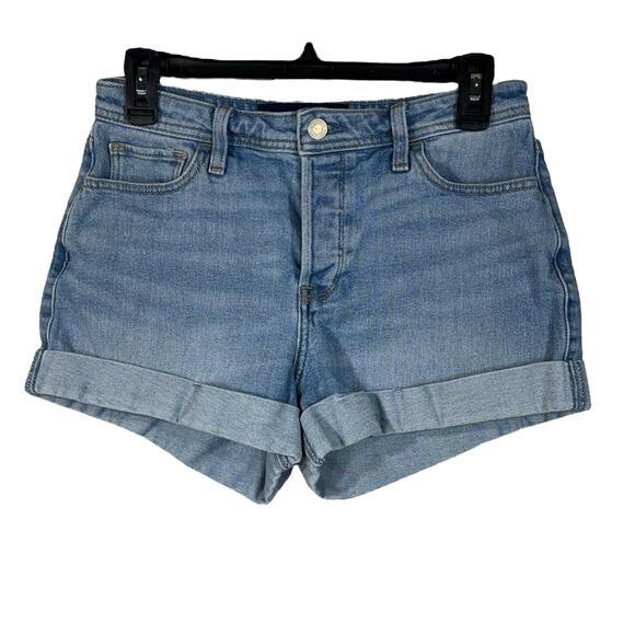 Hollister SZ 5 W27 High-Rise Mom 3" Jean Shorts Button-Fly Cuffed Whiskered Blue - Picture 1 of 8